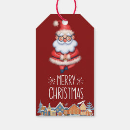 Winter Waterverf Vrolijk Kerstmis Santa Gift Label Cadeaulabel