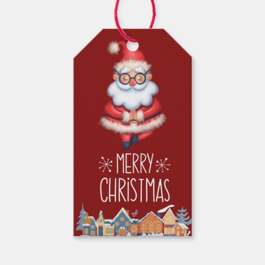Winter Waterverf Vrolijk Kerstmis Santa Gift Label Cadeaulabel (Voorkant)