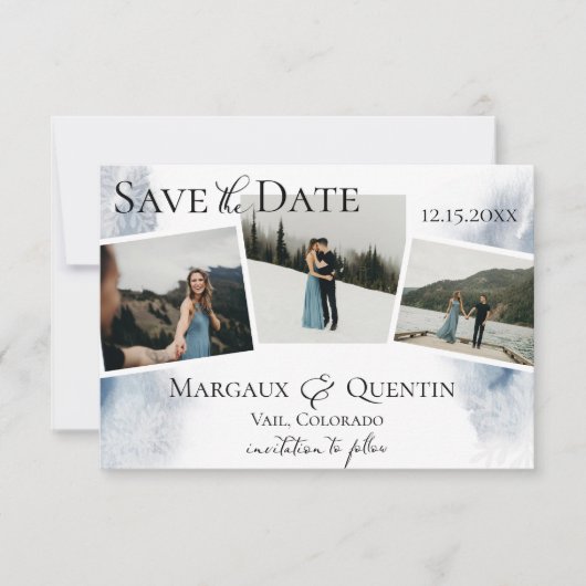 Winter Waterverf Was Foto Save The Date Aankondiging (Voorkant)