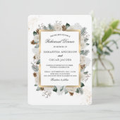 Winter Waterverf Witte Bloemen & Dennen Frame Kaart (Staand voorkant)