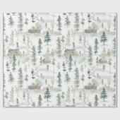 Winter Waterverf Woodland Forest Cabins Cadeaupapier (Vlak)