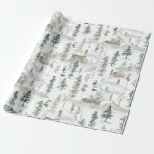 Winter Waterverf Woodland Forest Cabins Cadeaupapier (Uitgerold)