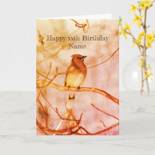 Winter Waxwing Bird Natuur Personalized Birthday Kaart (Gele Bloem)