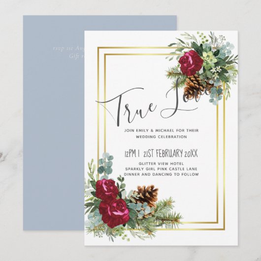 Winter Weddenschap Burgundy Rozen Eucalyptus (Voorkant / Achterkant)