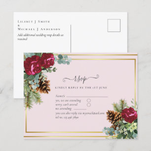 Winter Weddenschap Burgundy Rozen Eucalyptus Briefkaart
