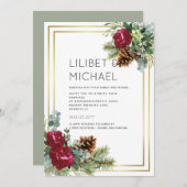 Winter Weddenschap Burgundy Rozen Eucalyptus Kaart (Voorkant / Achterkant)