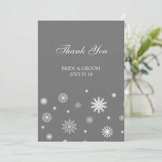 Winter Weddenschap Dank je kaarten grijs (Staand voorkant)
