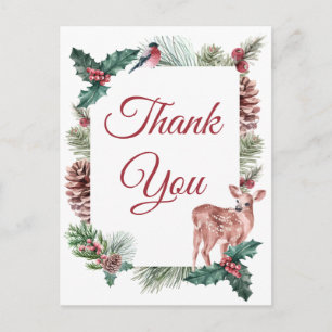 Winter Weddenschap Dank je kerstfeest Deer Floral Briefkaart