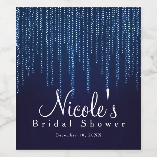 Winter Weddenschap Elegant Blue Sparkle Lights Win Wijn Etiket (Enkel label)
