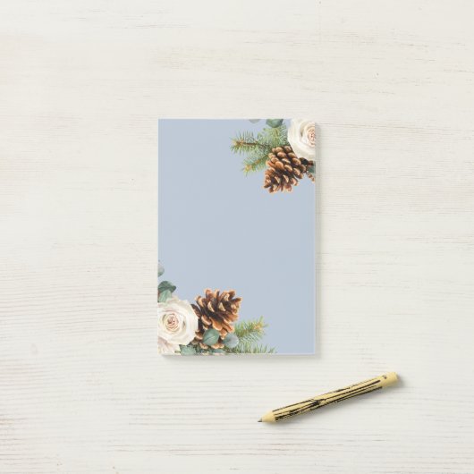Winter Weddenschap Eucalyptus Greenery White Roses Post-it® Notes (Op bureau)