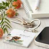 Winter Weddenschap Eucalyptus Greenery White Roses Sleutelhanger (Voorkant Rechts)