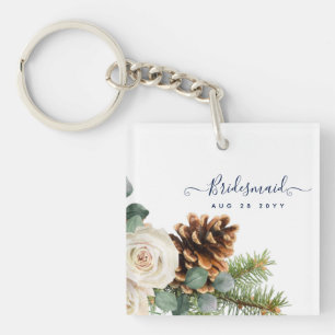 Winter Weddenschap Eucalyptus Greenery White Roses Sleutelhanger