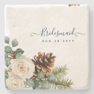 Winter Weddenschap Eucalyptus Greenery White Roses Stenen Onderzetter