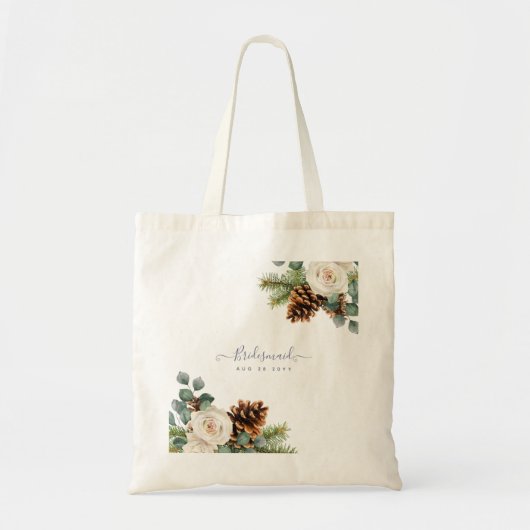 Winter Weddenschap Eucalyptus Greenery White Roses Tote Bag (Voorkant)
