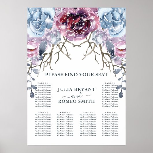 Winter Weddenschap Floral Sneeuwzitje Poster (Voorkant)