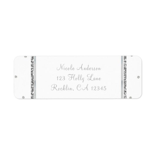 Winter Weddenschap Glam Silver & White Stippen Par Etiket (Voorkant)