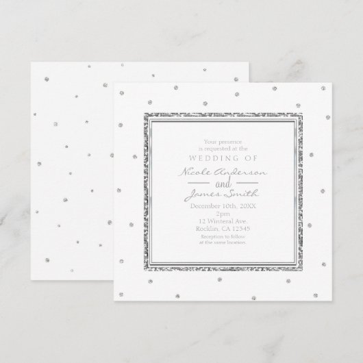 Winter Weddenschap Glam Silver & White Stippen Par Kaart (Voorkant / Achterkant)