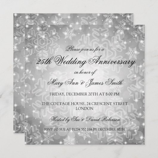 Winter Weddenschap Jubileum Festive Bokeh Silver Kaart (Voorkant / Achterkant)