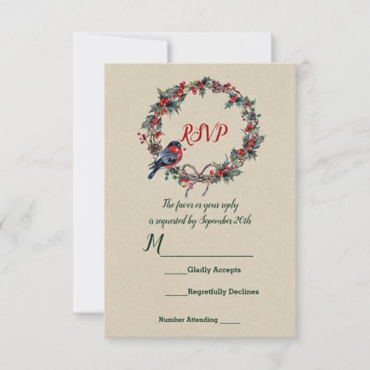 Winter Weddenschap Kerstmis Holly Berry Bird Kaart (Voorkant)