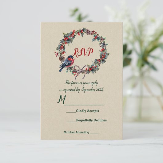 Winter Weddenschap Kerstmis Holly Berry Bird Kaart (Staand voorkant)