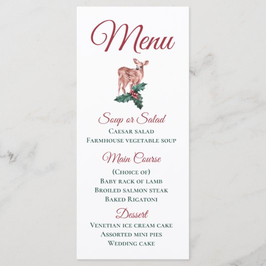 Winter Weddenschap Menu Kerstmis Reindeer Red Flor (Voorkant)