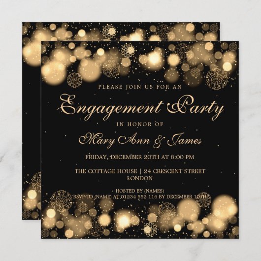 Winter Weddenschap Party Gold Lights Kaart (Voorkant / Achterkant)