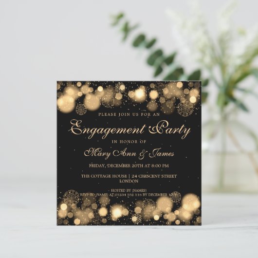 Winter Weddenschap Party Gold Lights Kaart (Staand voorkant)