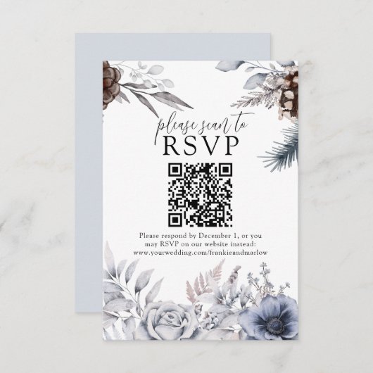Winter Weddenschap Pine Cone QR Website RSVP Card (Voorkant / Achterkant)