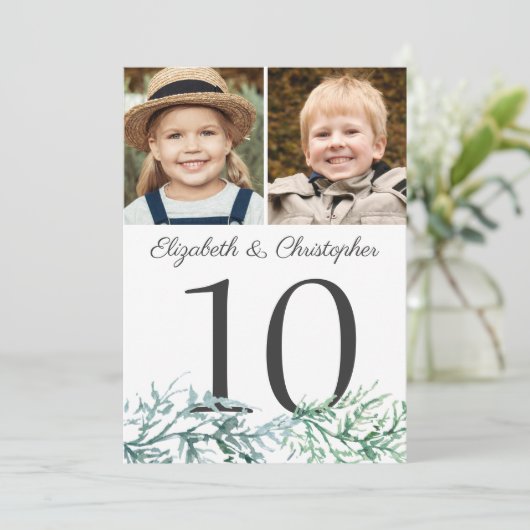 Winter Weddenschap Pine Foto's Tabelnummer Kaart (Staand voorkant)