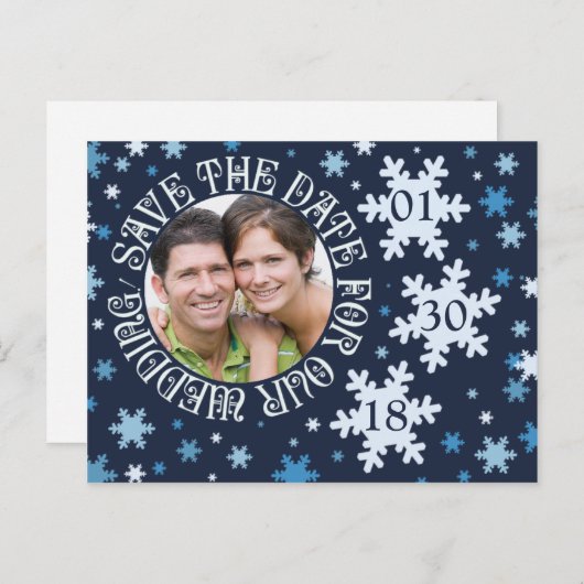 Winter Weddenschap redden Dates Snowflake Theme Aankondigingskaart (Voorkant / Achterkant)