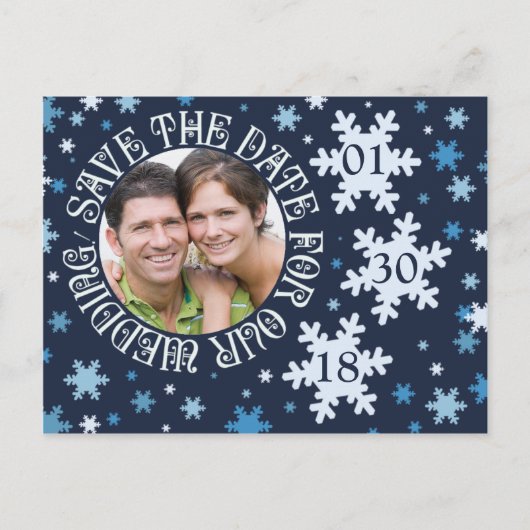 Winter Weddenschap redden Dates Snowflake Theme Aankondigingskaart (Voorkant)