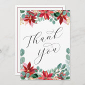 Winter Weddenschap Rode Groene Poinsettia Hartelij Kaart (Voorkant / Achterkant)