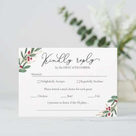 Winter Weddenschap RSVP-kaarten - Moderne Kerstmis RSVP Kaartje (Staand voorkant)