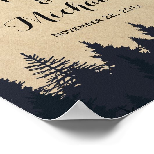 Winter Weddenschap Rustic Pine Trees Kraft Poster (Hoek)