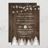 Winter Weddenschap Rustic Wood String Lights Pine Kaart (Voorkant / Achterkant)