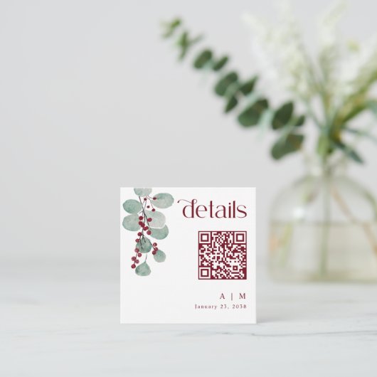 Winter Weddenschap Small Burgundy Card QR Code Informatiekaartje (Staand voorkant)
