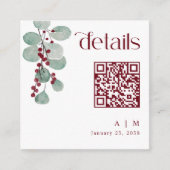 Winter Weddenschap Small Burgundy Card QR Code Informatiekaartje (Voorkant)