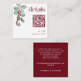 Winter Weddenschap Small Burgundy Card QR Code Informatiekaartje