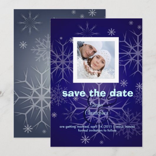 Winter Weddenschap, sneeuwvlokken/foto/ Save the D Save The Date (Voorkant / Achterkant)