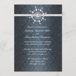 Winter Weddenschap Snowflake Blue Damask Kaart