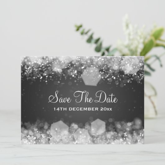 Winter Weddenschap Sparking Night Black Save The Date (Staand voorkant)
