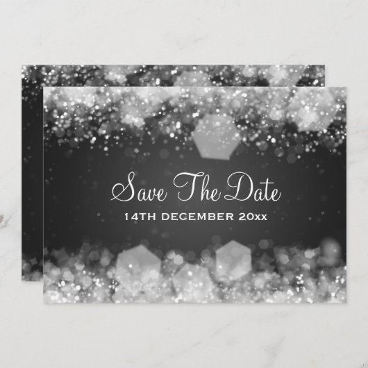Winter Weddenschap Sparking Night Black Save The Date (Voorkant / Achterkant)