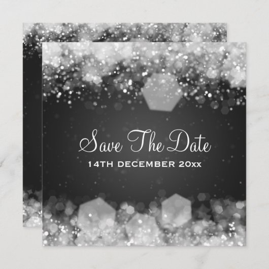 Winter Weddenschap Sparking Night Black Save The Date (Voorkant / Achterkant)