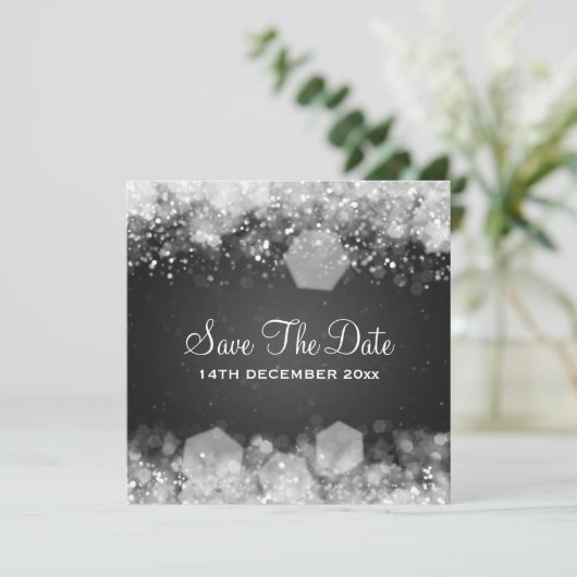 Winter Weddenschap Sparking Night Black Save The Date (Staand voorkant)