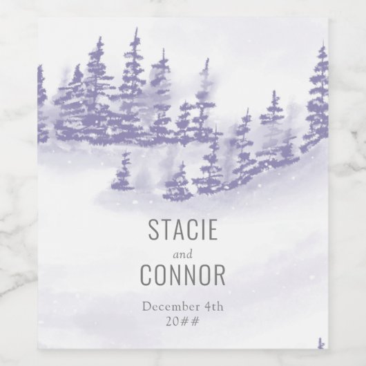 Winter Weddenschap Waterverf Forest Snow Scene Wijn Etiket (Enkel label)