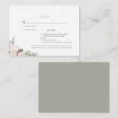 Winter Weddenschap White Floral Sage RSVP Informatiekaartje (Voorkant / Achterkant)