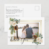 Winter Weddenschap White Roses Gold Dusty Blue Briefkaart (Voorkant / Achterkant)