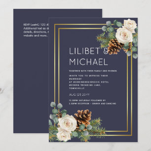 Winter Weddenschap White Roses Gold Dusty Blue Kaart