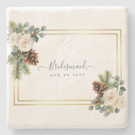 Winter Weddenschap White Roses Gold Dusty Blue Stenen Onderzetter