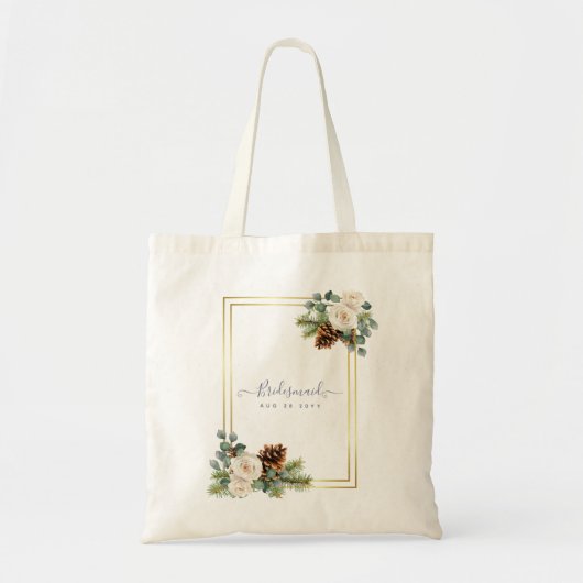 Winter Weddenschap White Roses Gold Dusty Blue Tote Bag (Voorkant)